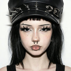 Black Rivet Leather Beret