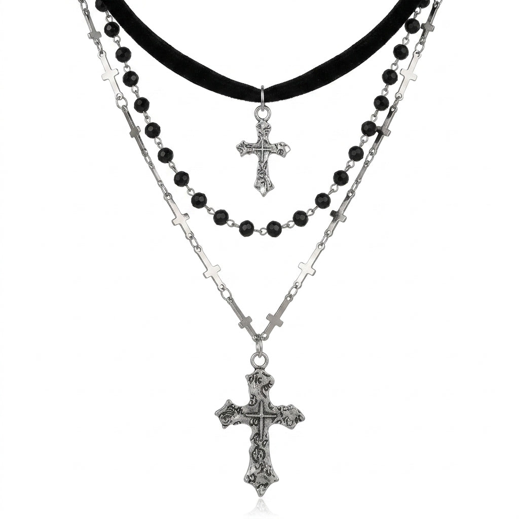 Layered Gothic Cross Necklace