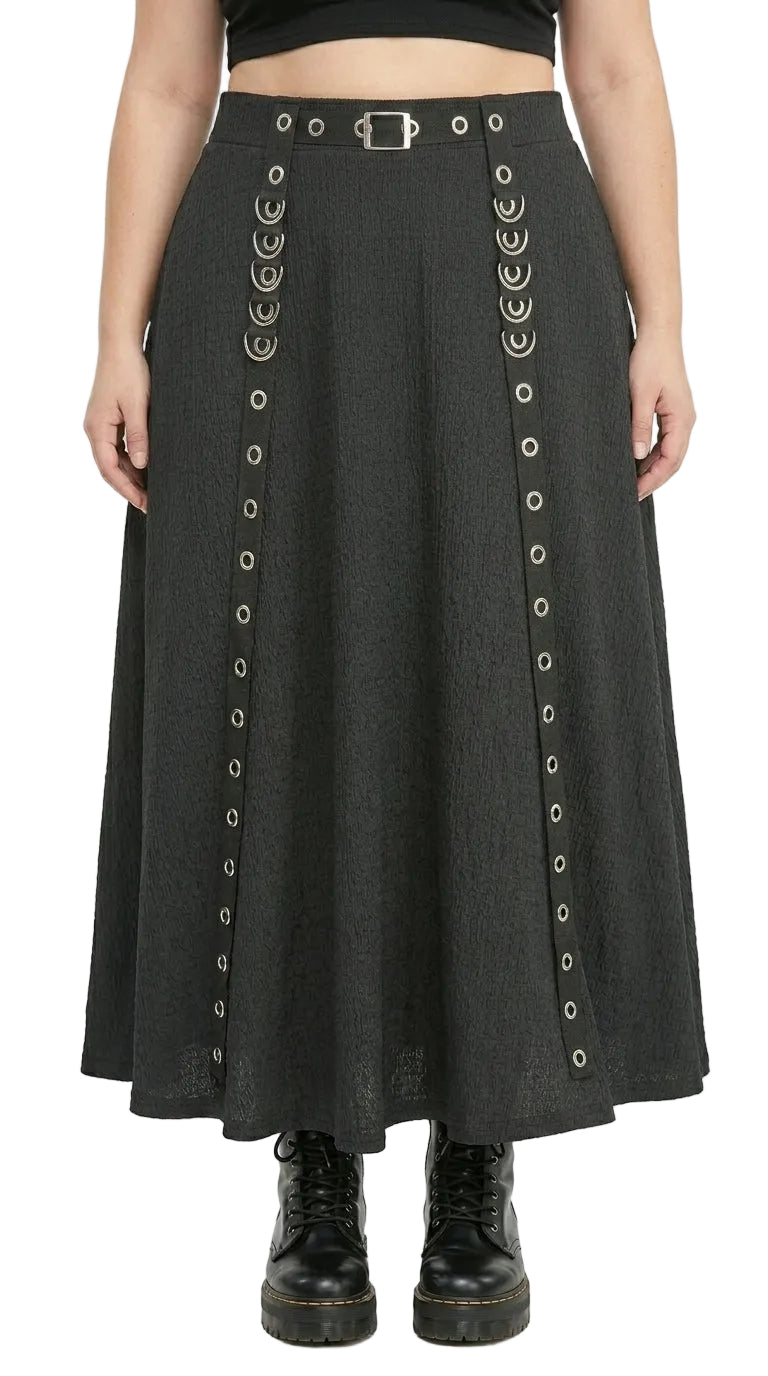 Buckle Grommet A-Line Midi Skirt — Plus Size