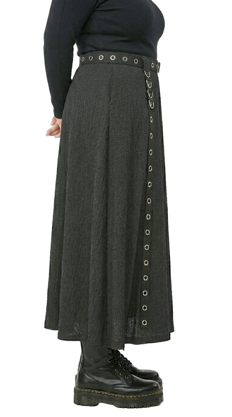 Buckle Grommet A-Line Midi Skirt — Plus Size