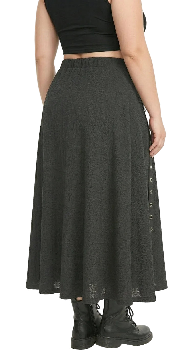 Buckle Grommet A-Line Midi Skirt — Plus Size
