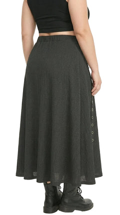 Buckle Grommet A-Line Midi Skirt — Plus Size