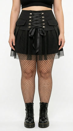 Gothic Mesh Strap A-Line Skirt — Plus Size