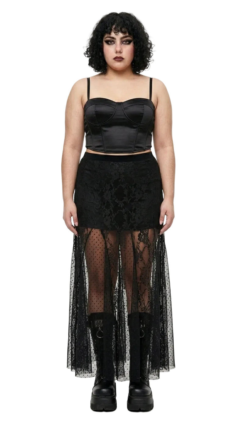 High-Waist Lace Mesh Maxi Skirt — Plus Size
