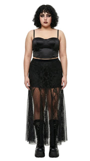 High-Waist Lace Mesh Maxi Skirt — Plus Size