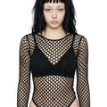 Black Fishnet Mesh Long Sleeve Top