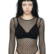 Black Fishnet Mesh Long Sleeve Top
