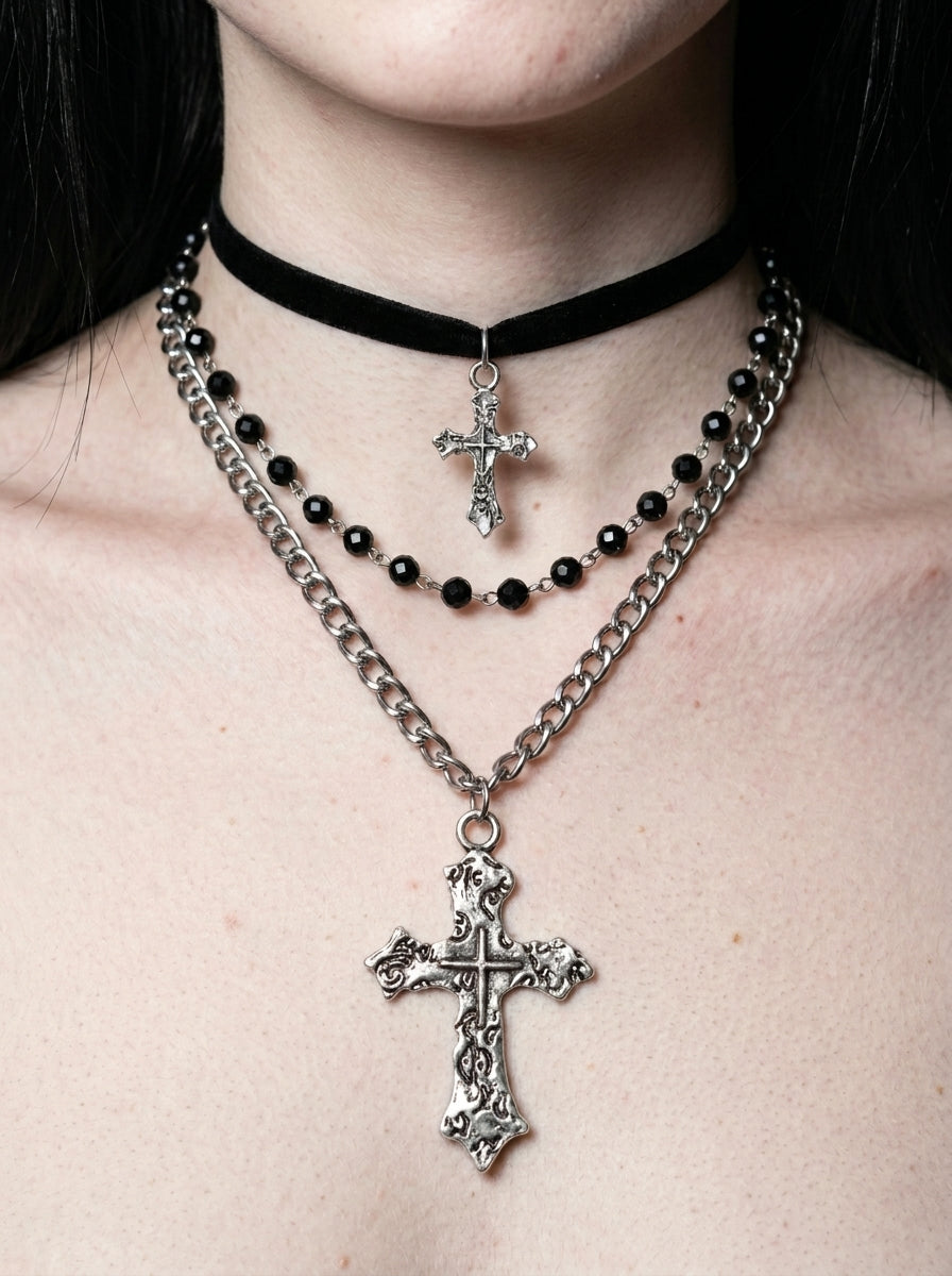 Layered Gothic Cross Necklace
