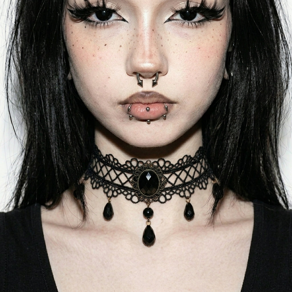Black Crystal Lace Choker