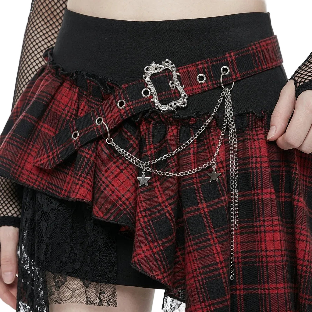 Red Plaid Punk Mini Skirt