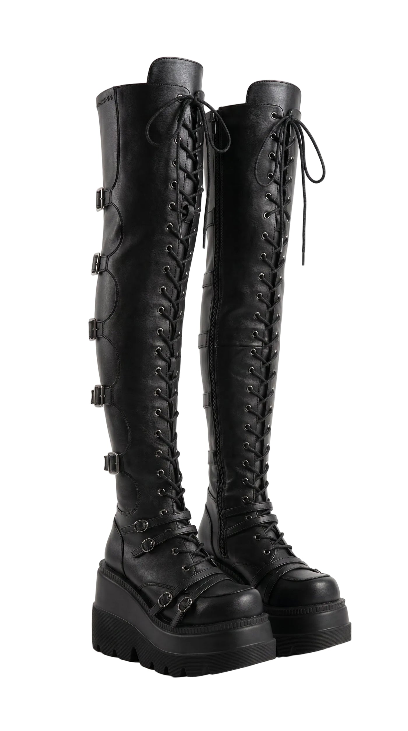 Over-the-Knee Gothic Platform Boots — Lace-Up Wedge, Dark Alt
