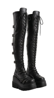 Over-the-Knee Gothic Platform Boots — Lace-Up Wedge, Dark Alt