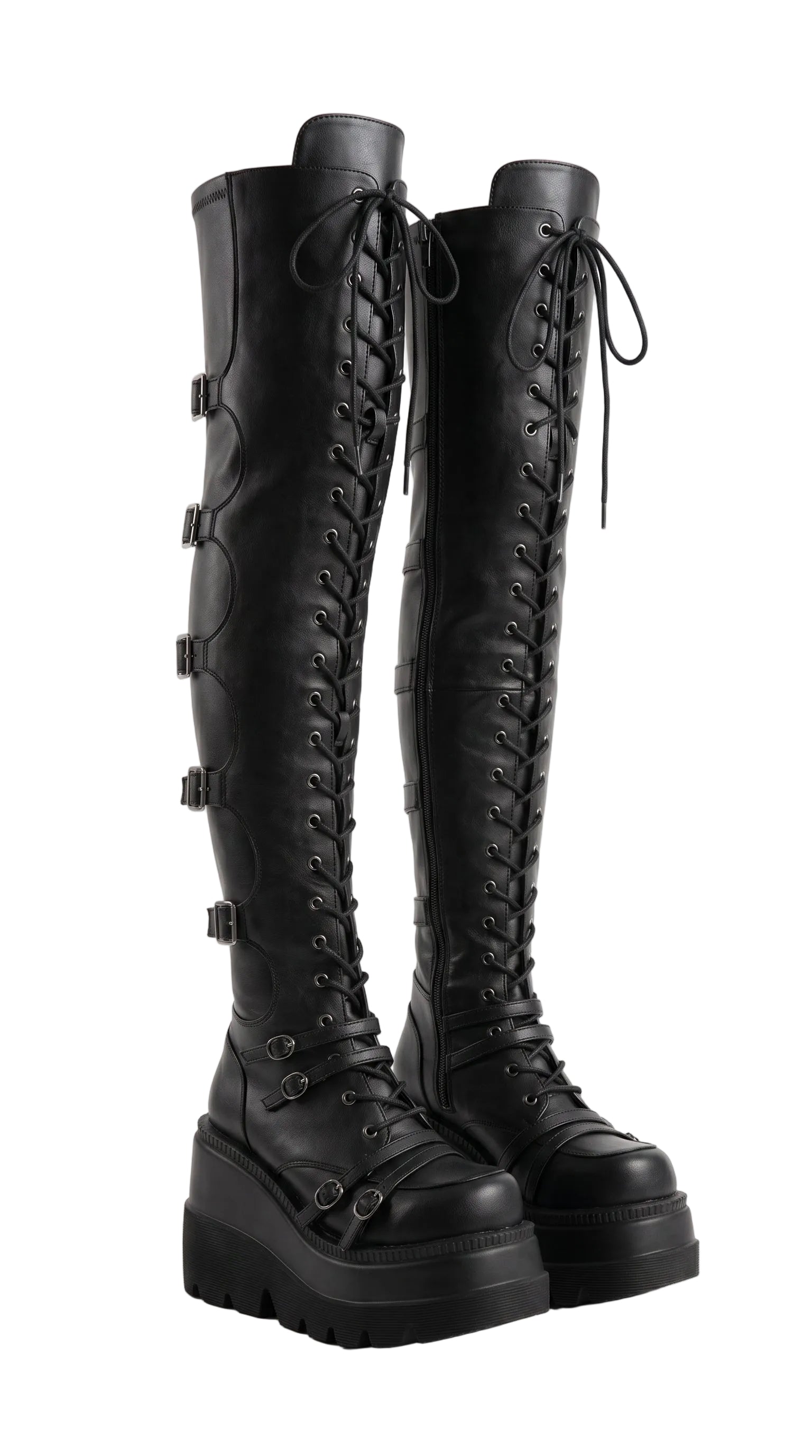 Over-the-Knee Gothic Platform Boots — Lace-Up Wedge, Dark Alt