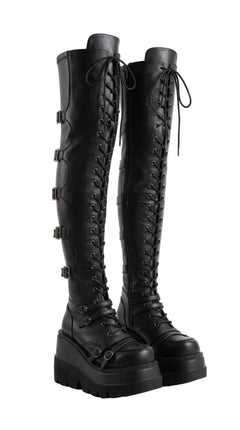 Over-the-Knee Gothic Platform Boots — Lace-Up Wedge, Dark Alt