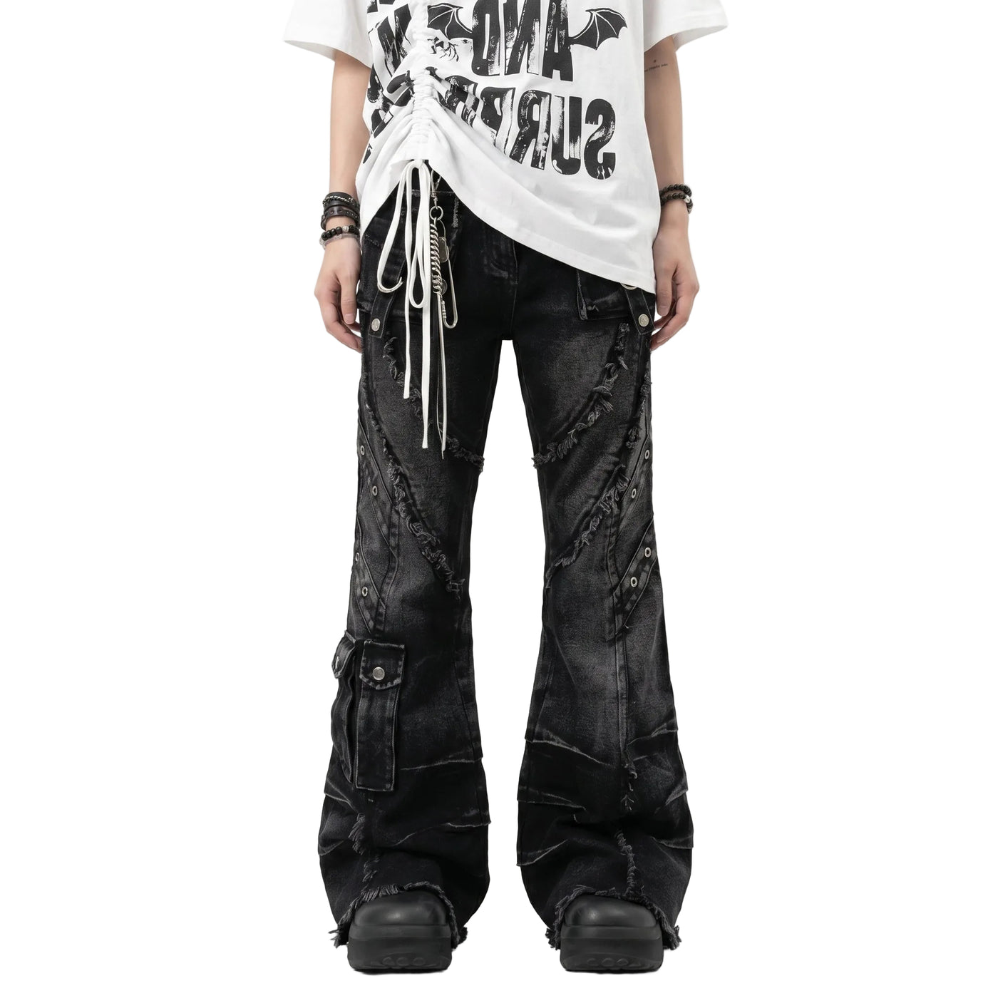 Black Patchwork Flare Jeans