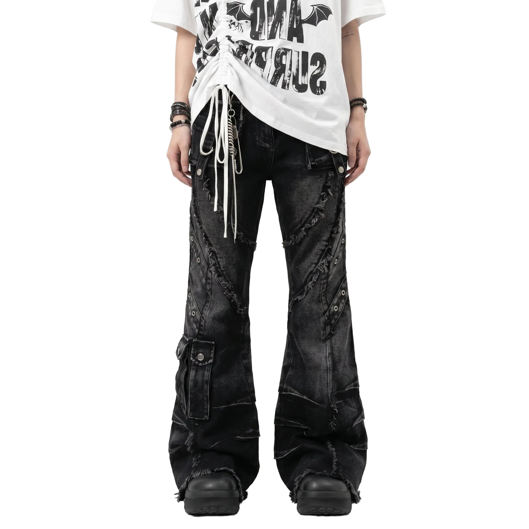 Black Patchwork Flare Jeans