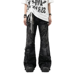 Black Patchwork Flare Jeans