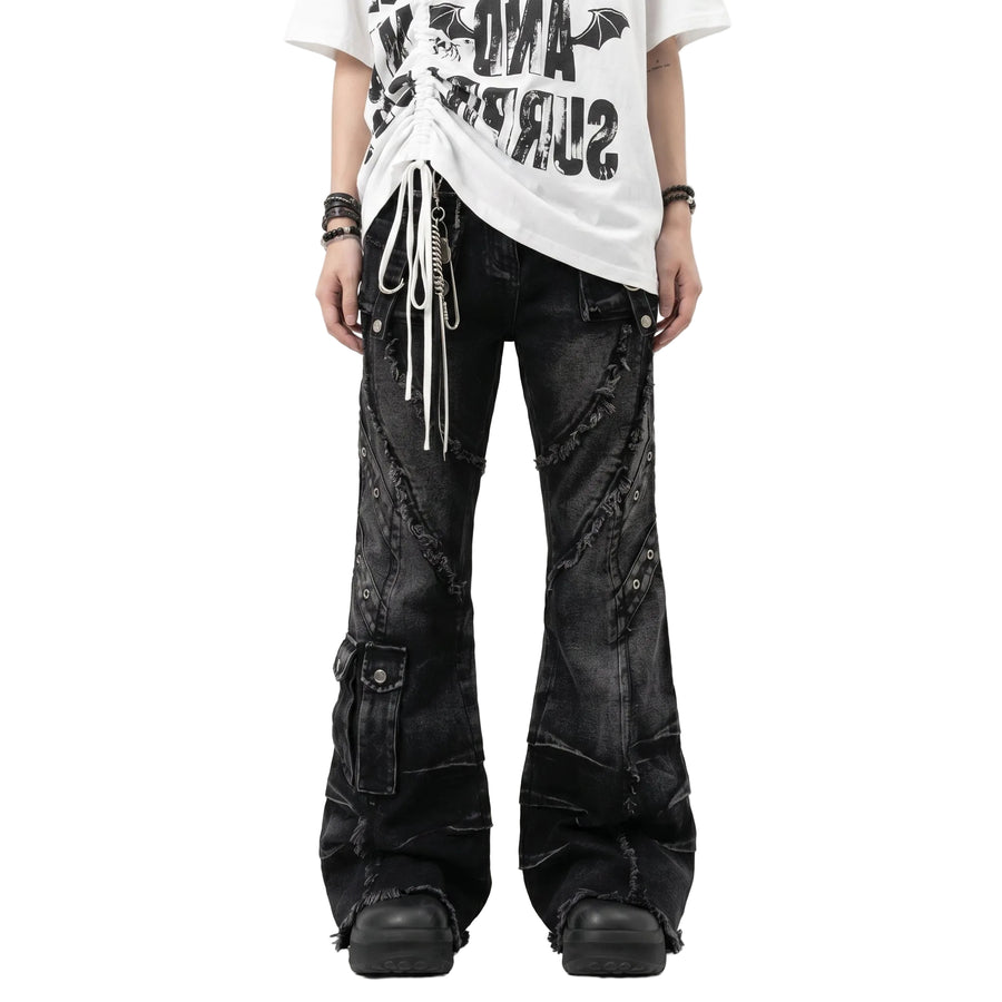 Black Patchwork Flare Jeans