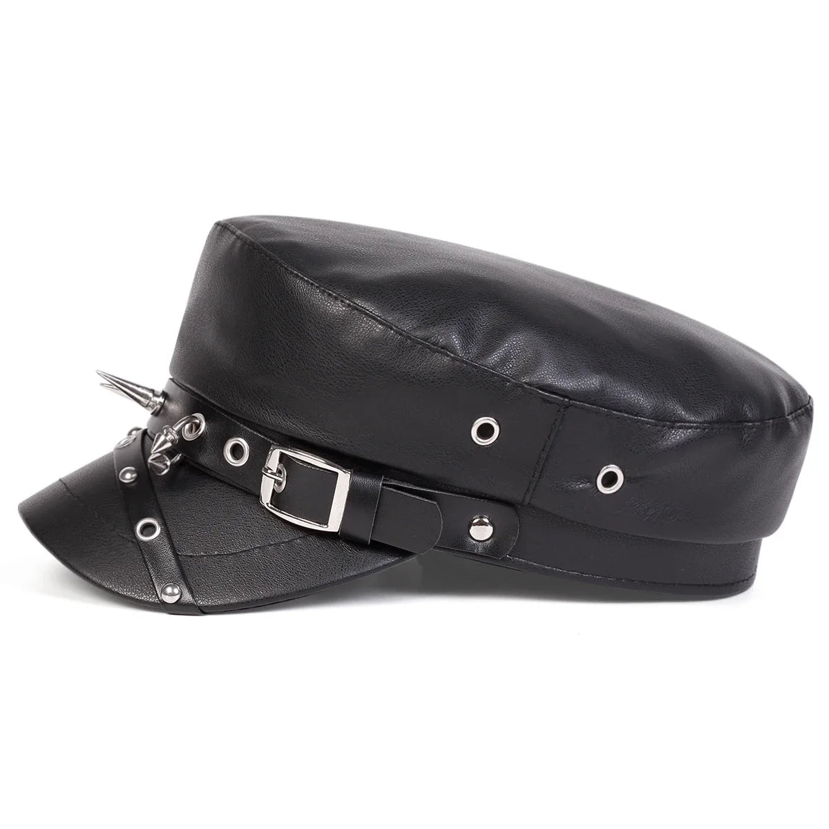 Black Rivet Leather Beret