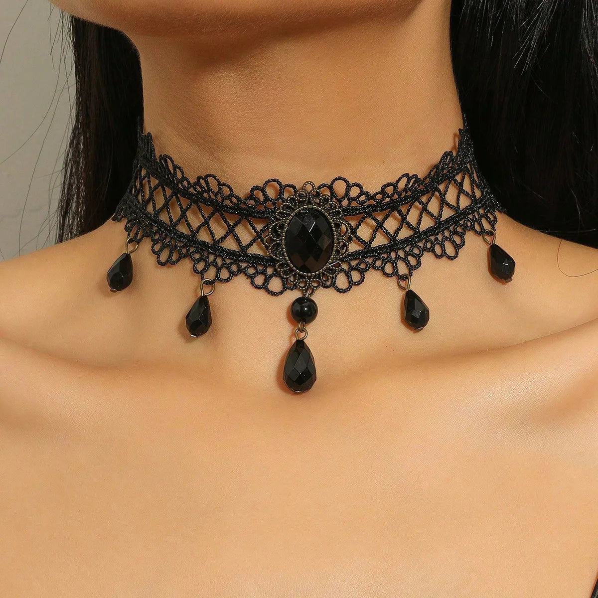 Black Crystal Lace Choker
