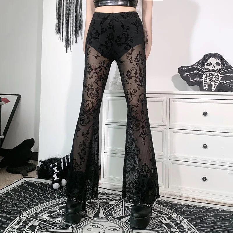 Black Lace Up Flare Pants