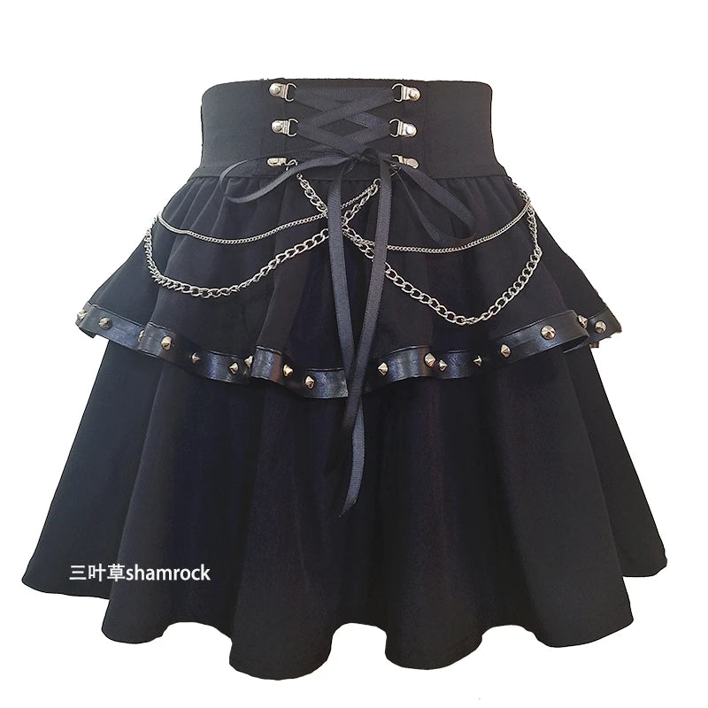 Large Size Subculture Punk Y2k Millennial Dark Rivet Plaid Skirt Women's Summer High Waist A-line Personalized Short Cake Skirts