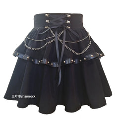 Large Size Subculture Punk Y2k Millennial Dark Rivet Plaid Skirt Women's Summer High Waist A-line Personalized Short Cake Skirts