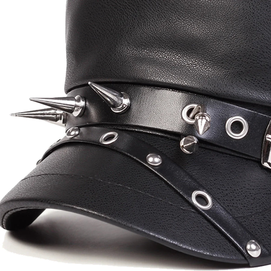 Black Rivet Leather Beret