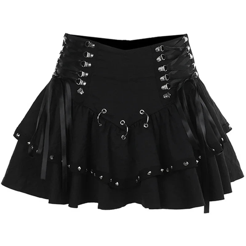 Black Punk Pleated Mini Skirt