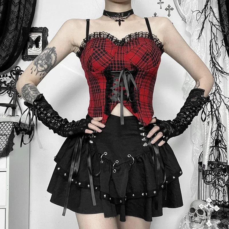 Black Punk Pleated Mini Skirt