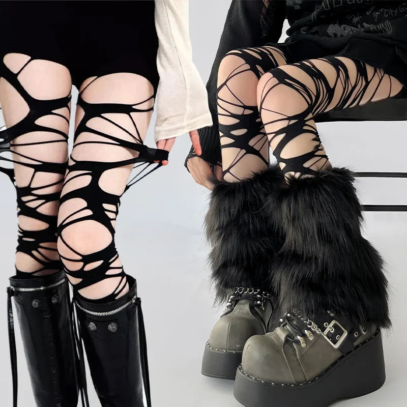 Black Ripped Mesh Tights