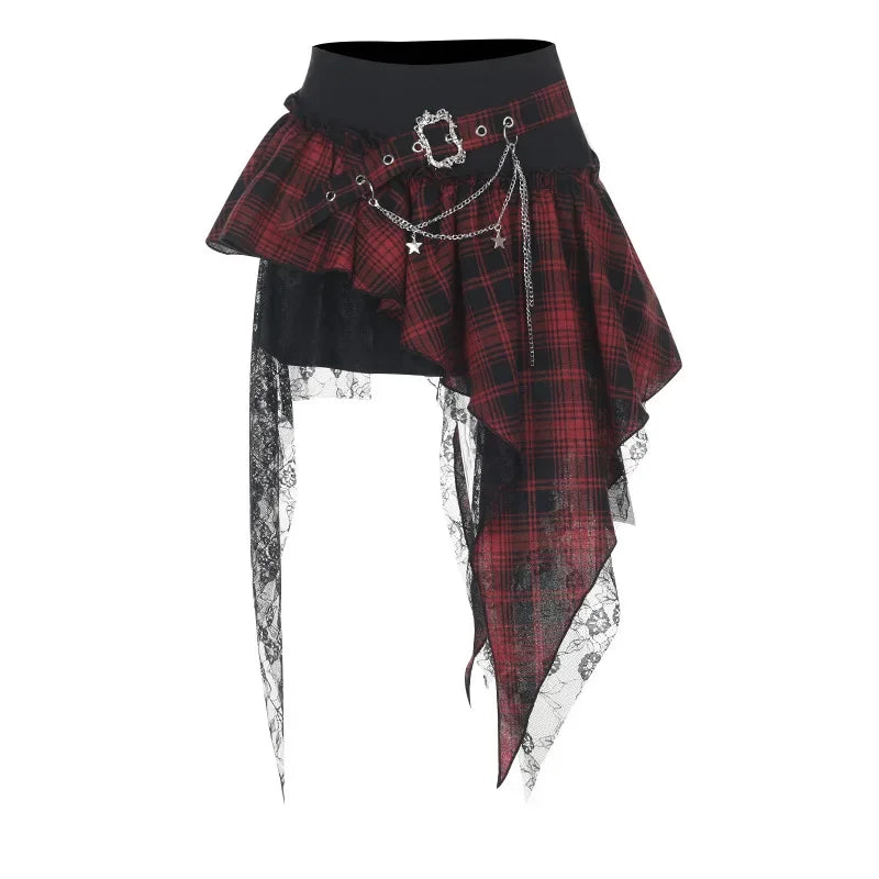 Red Plaid Punk Mini Skirt