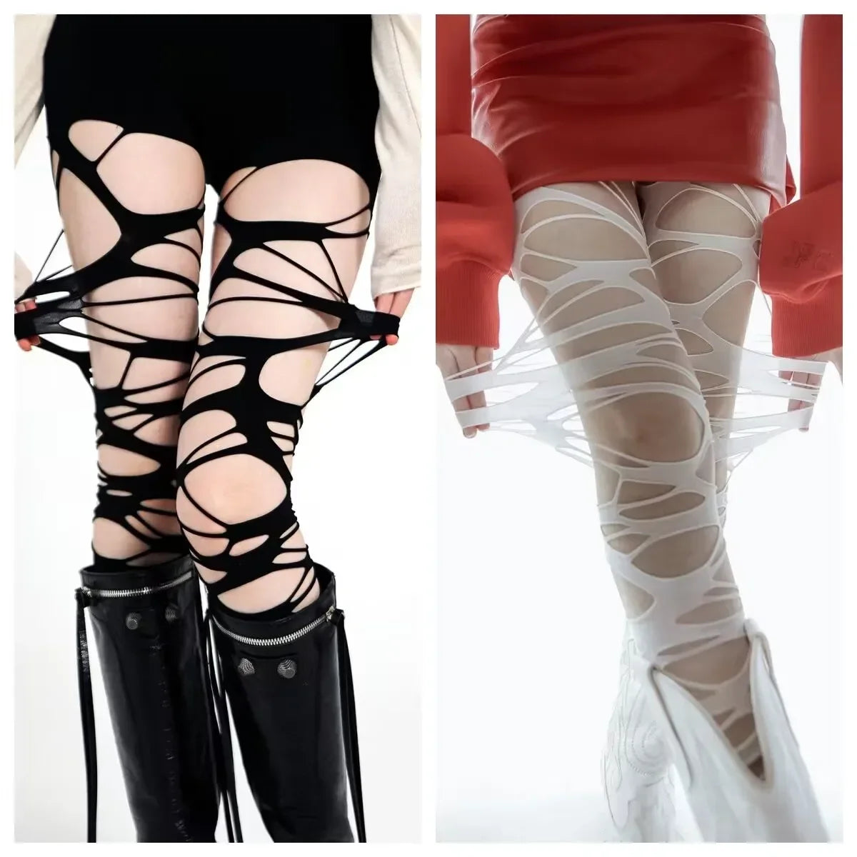 Black Ripped Mesh Tights