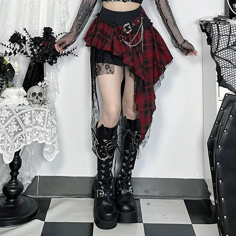 Red Plaid Punk Mini Skirt