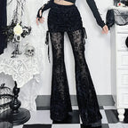 Black Lace Up Flare Pants