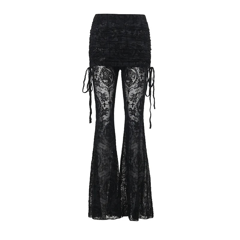 Black Lace Up Flare Pants