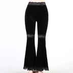 Black Lace Up Flare Pants