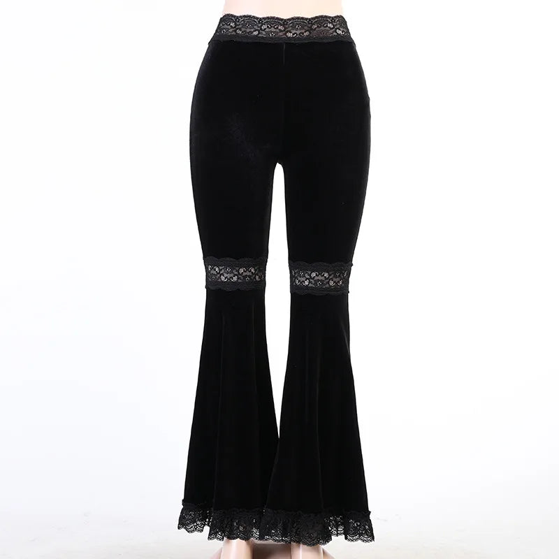 Black Lace Up Flare Pants
