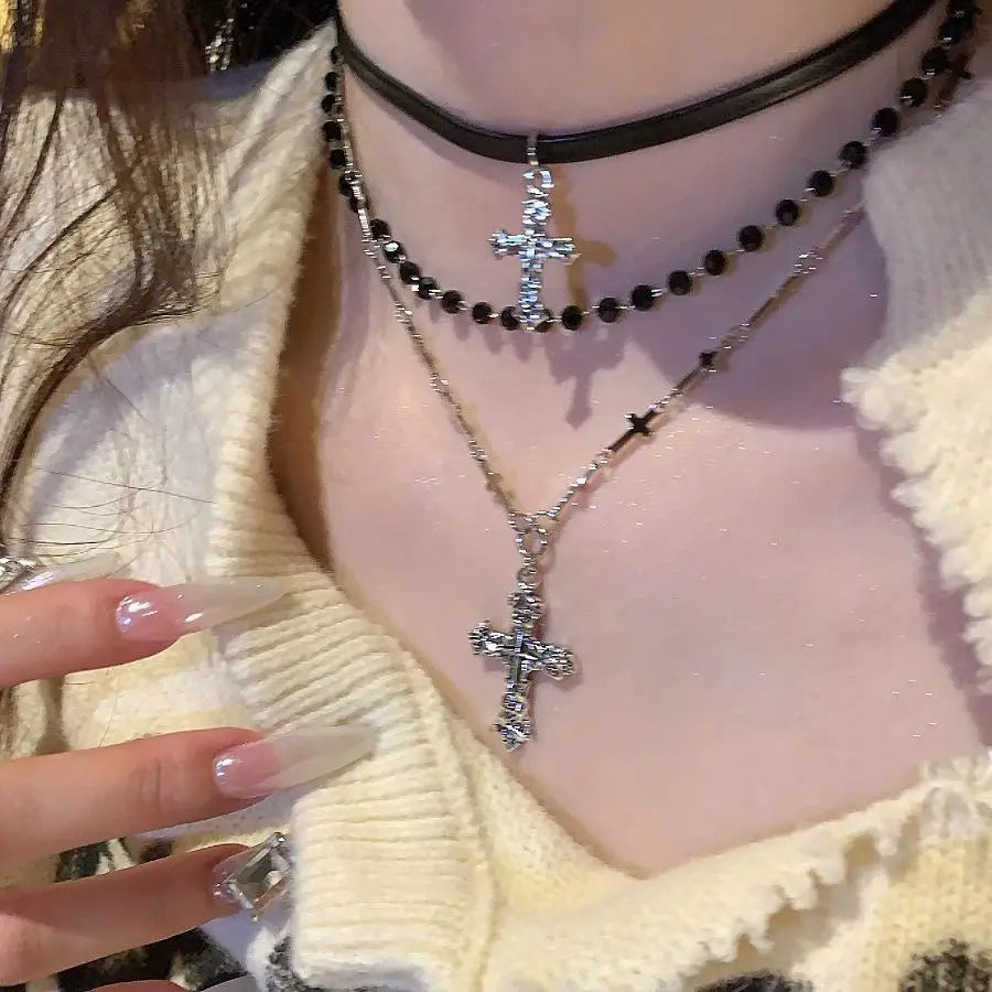 Layered Gothic Cross Necklace