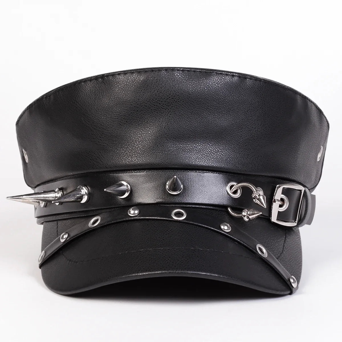 Black Rivet Leather Beret