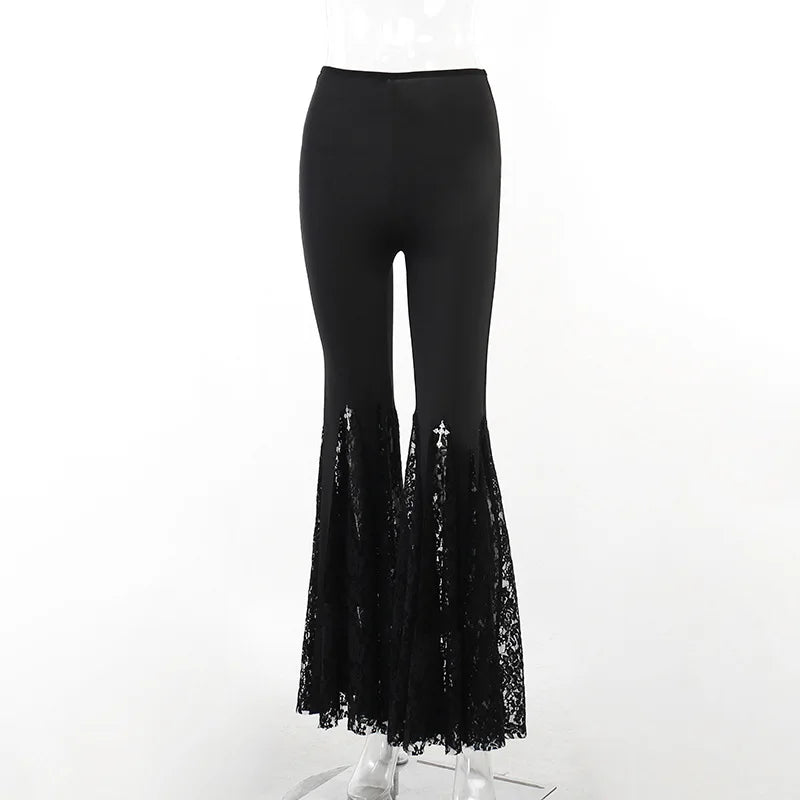 Black Lace Up Flare Pants