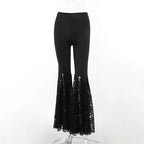 Black Lace Up Flare Pants