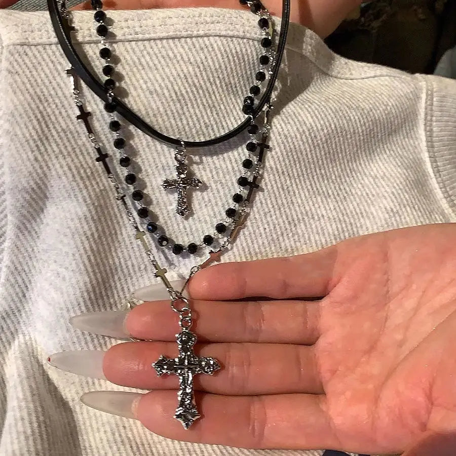 Layered Gothic Cross Necklace