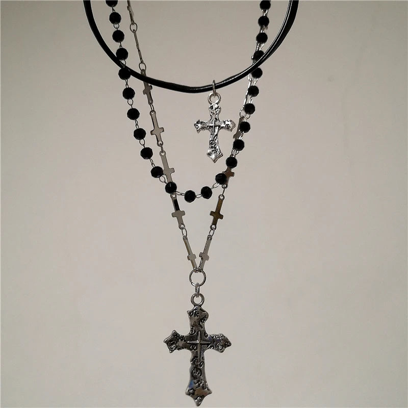 Layered Gothic Cross Necklace