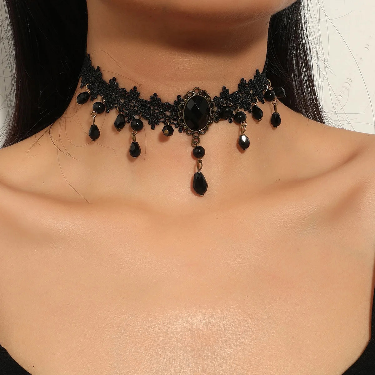Black Crystal Lace Choker