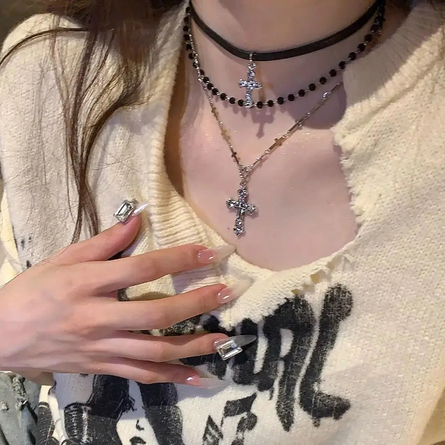 Layered Gothic Cross Necklace