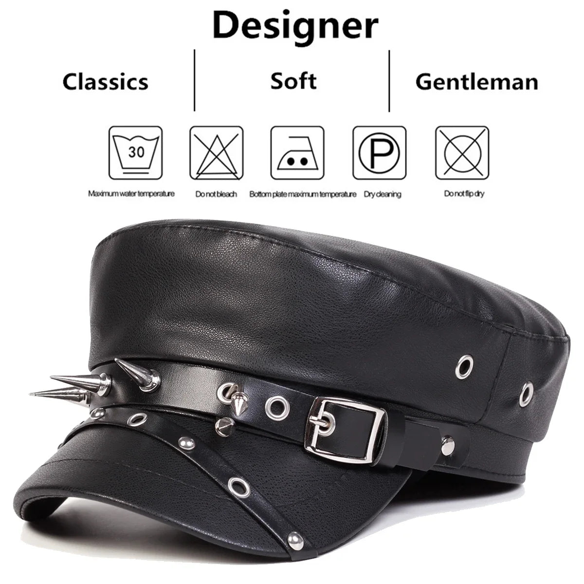 Black Rivet Leather Beret