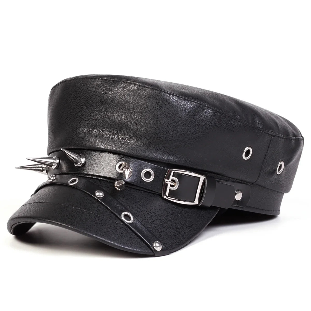 Black Rivet Leather Beret