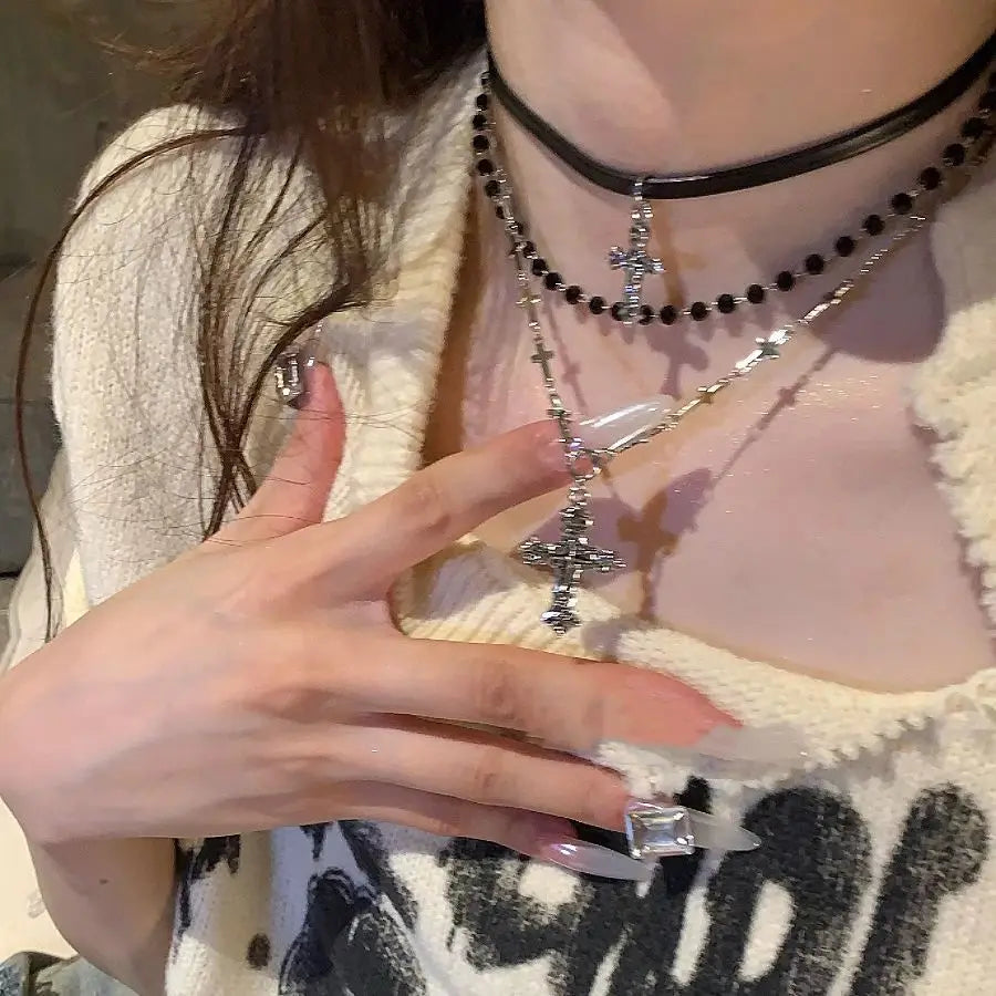 Layered Gothic Cross Necklace