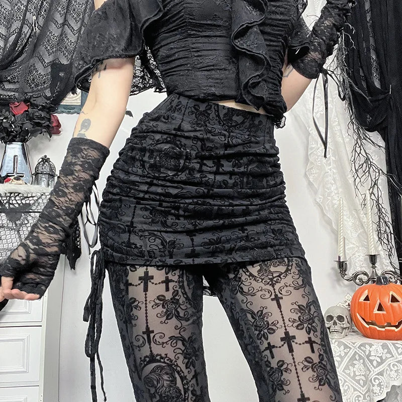 Black Lace Up Flare Pants